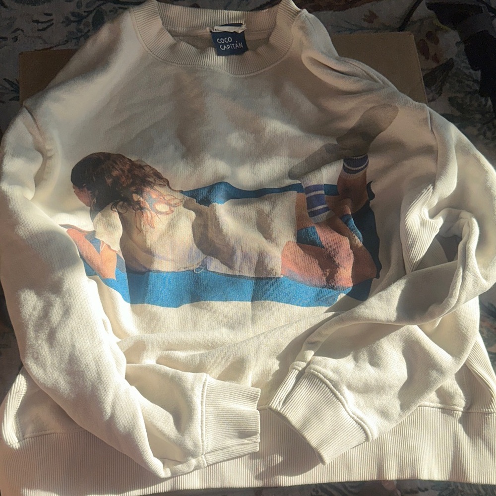 ZARA Cream Vintage 100% Cotton Graphic Sweater | Medium
